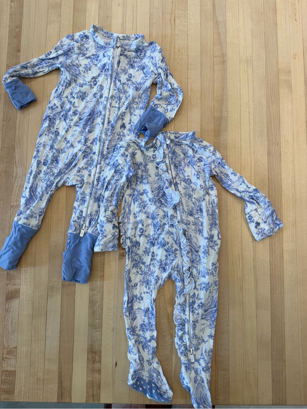 Posh Peanut Blue Floral Zip One-Piece Footies